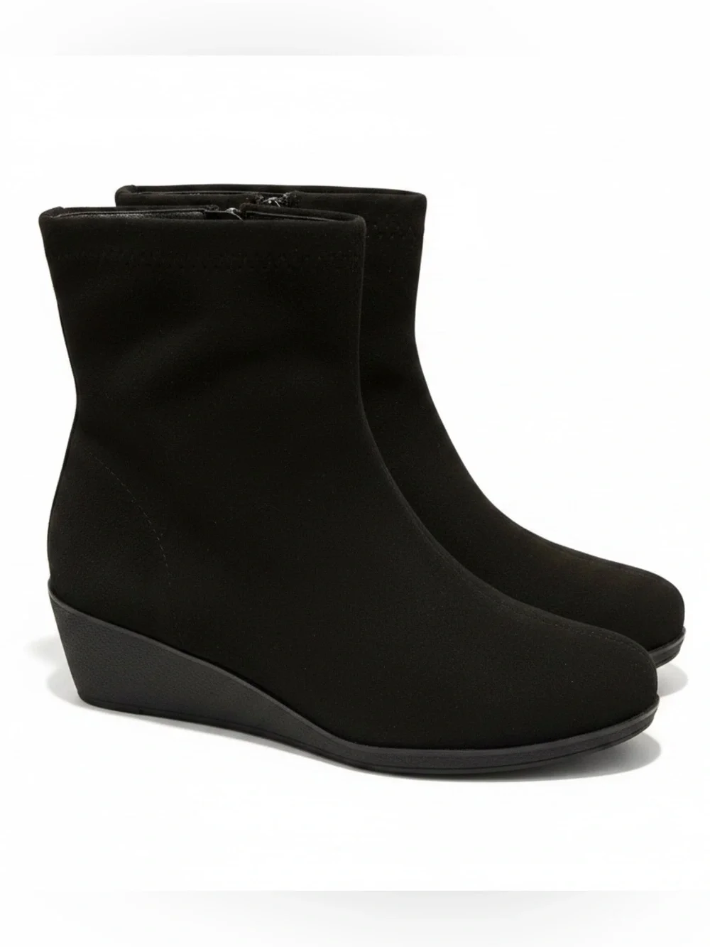 New in Box AEROSOLES Women’s Bonnie‎ Black Suede Wedge Ankle Boot Comfort Wide